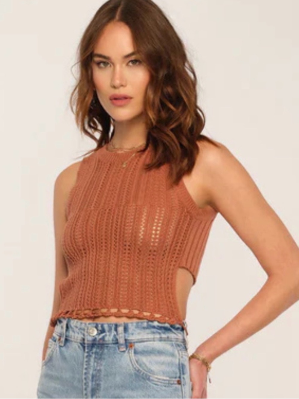 Heartloom Ribbed Knit Sleeveless Top - Rust